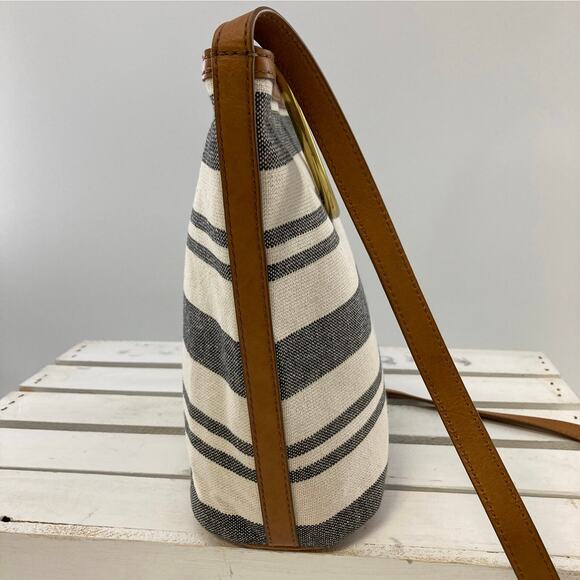 FOSSIL SMALL STRIPED CANVAS AND LEATHER CROSSBODY BAG (ASIS) - Picture 2 of 11